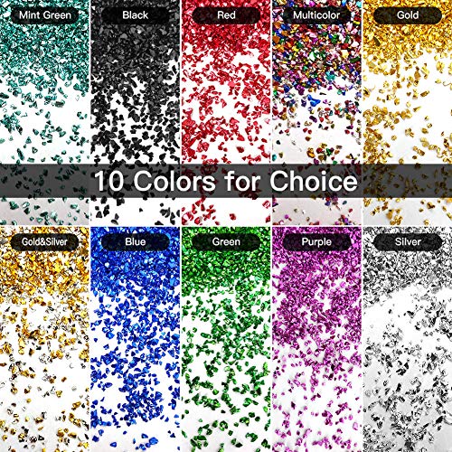 Crushed Glass for Craft, 100g Irregular Metallic Chips Sprinkles Broken Glass Chunky Glitter Nail Sequins for DIY Nail Arts Craft Epoxy Resin Filler Scrapbooking Jewelry Making Decor(Gold)