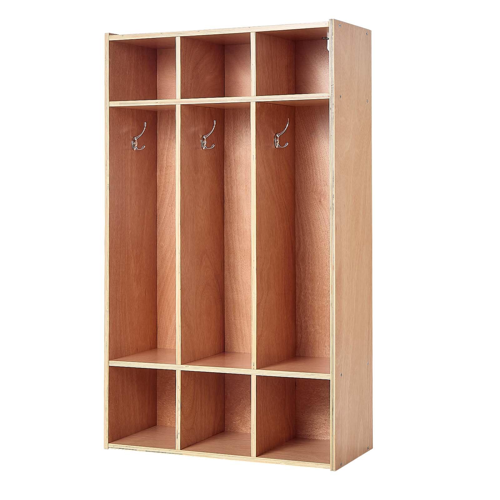 VEVOR Vestiaire 3 Enfants Ouvert, Penderie pour Enfants en Bois, Rangement pour Crèche Maternelle Garderie Maison, Meuble d'accueil Scolaire avec Casiers à Manteau et à Chaussures, Cases Supérieures