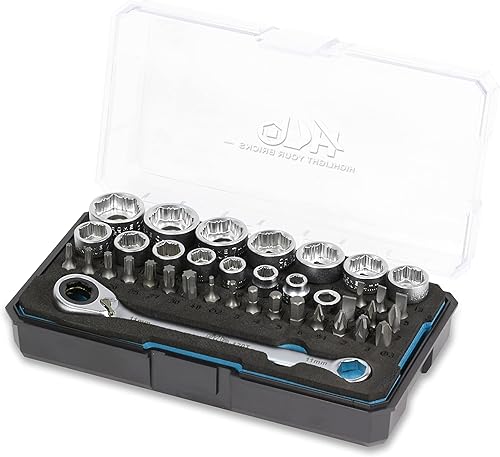 Miniatura 8 de HB AKM025-U - Mango de trinquete pivotante de cabeza giratoria de 90 dientes puntas de seguridad fabricadas en Taiwán con funda portátil juego de 50