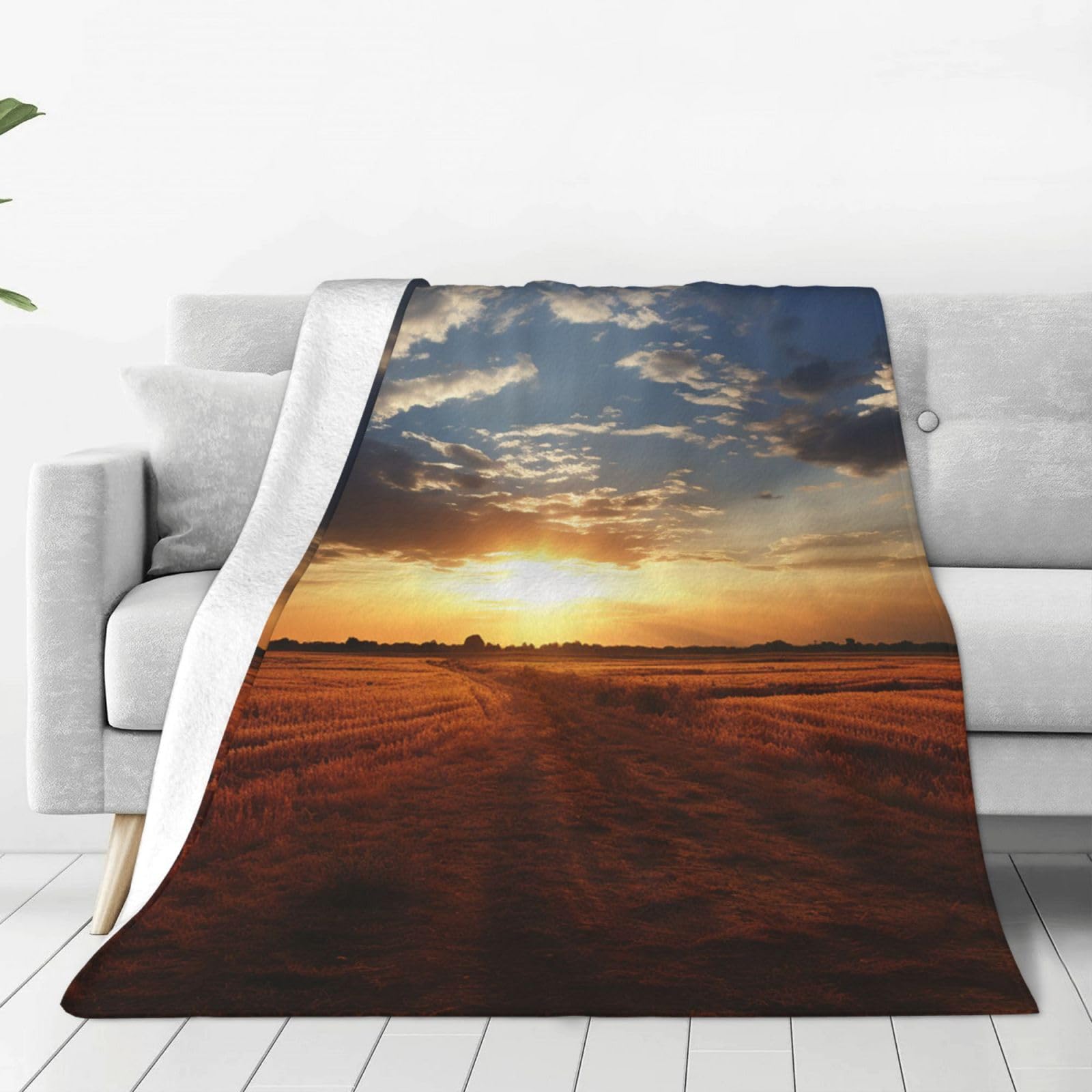 Field Sunrise Throw Blanket for Couch, Plush Fuzzy Soft Flannel Blankets and Throws for Sofa, 40"x30" Bed Blankets for Travel Camping Chair, All Season Warm Fleece Blanket