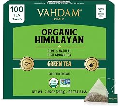 VAHDAM, Organic Himalayan Green Tea (100 Count) High Grown, Non GMO, Gluten Free, Low Caffeine | Earthy & Smooth | Resealable & Plant-Based Pyramid Tea Bags