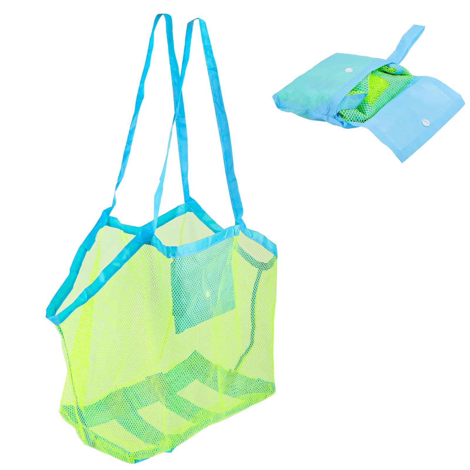 Foldable Large Mesh Beach Bag for Women Men - Sandproof Beach Toy Storage Tote, Travel Organizer Quick Dry Net Bag for Swimming Pool Picnic Camping Vacation
