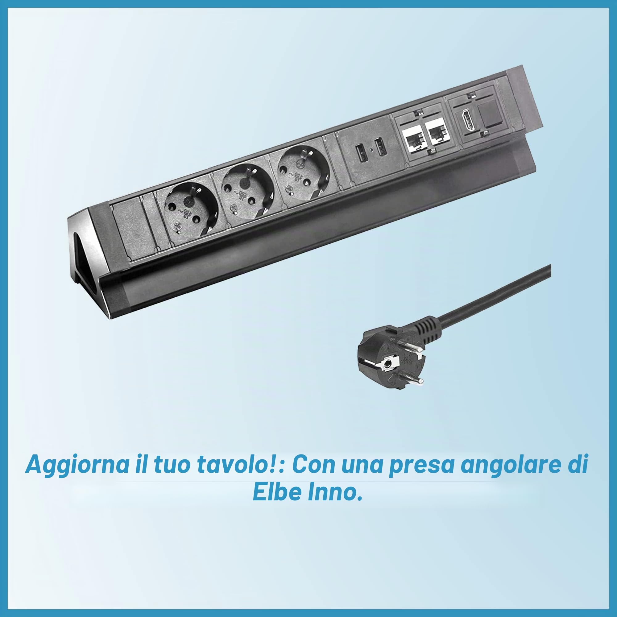 Multipresa ciabatta elettrica con 3 Prese Schuko, 2 RJ45, HDMI, presa multipla ciabatta con USB, multipresa ciabatta con protezione,Fissaggio con supporto, Multipresa per ufficio,scrivania