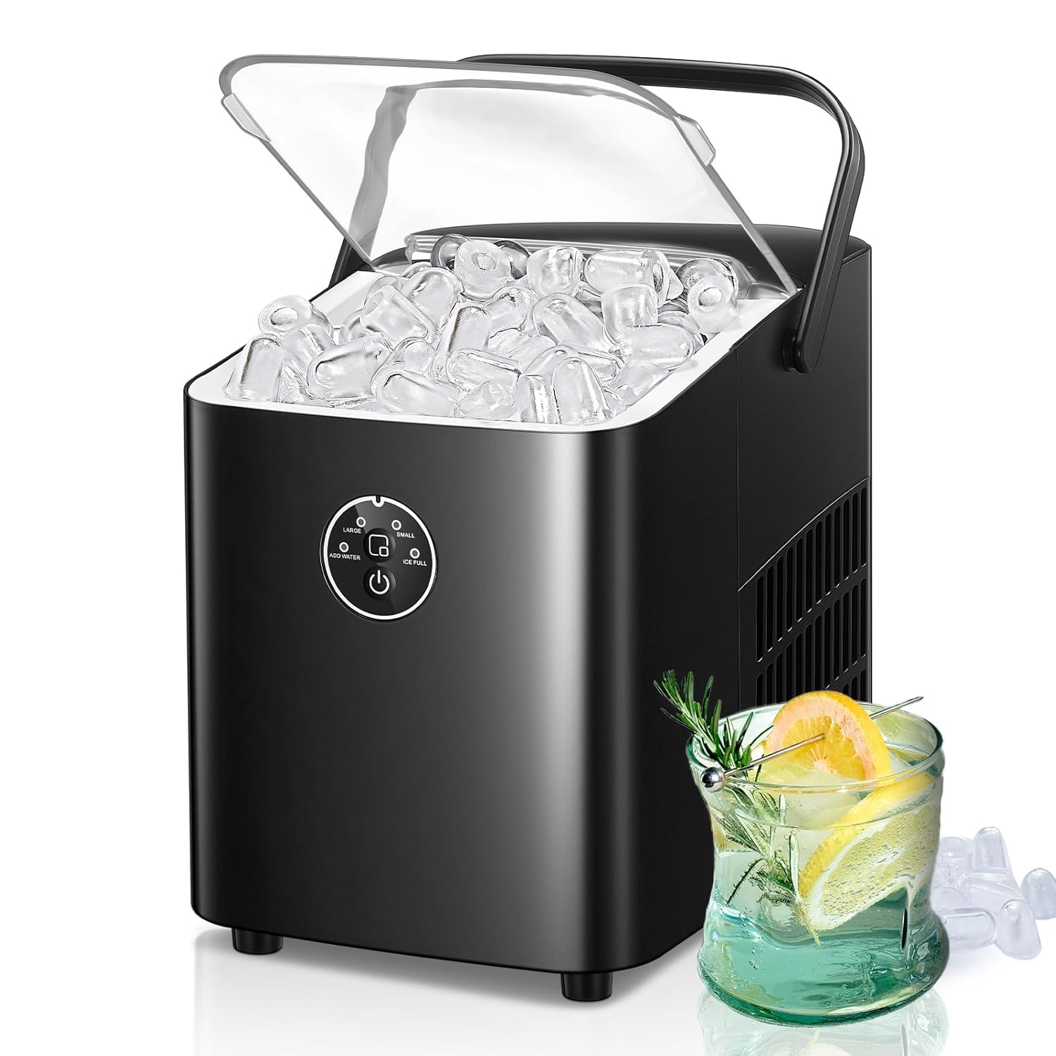FOHERE Countertop Ice Maker with Handle, Portable Ice Machine Self-Cleaning, 28 lbs in 24Hrs, 2 Sizes of Bullet Ice, Ice Ready in 6 Mins, with Ice Scoop & Basket, for Home/Kitchen/Camping/RV