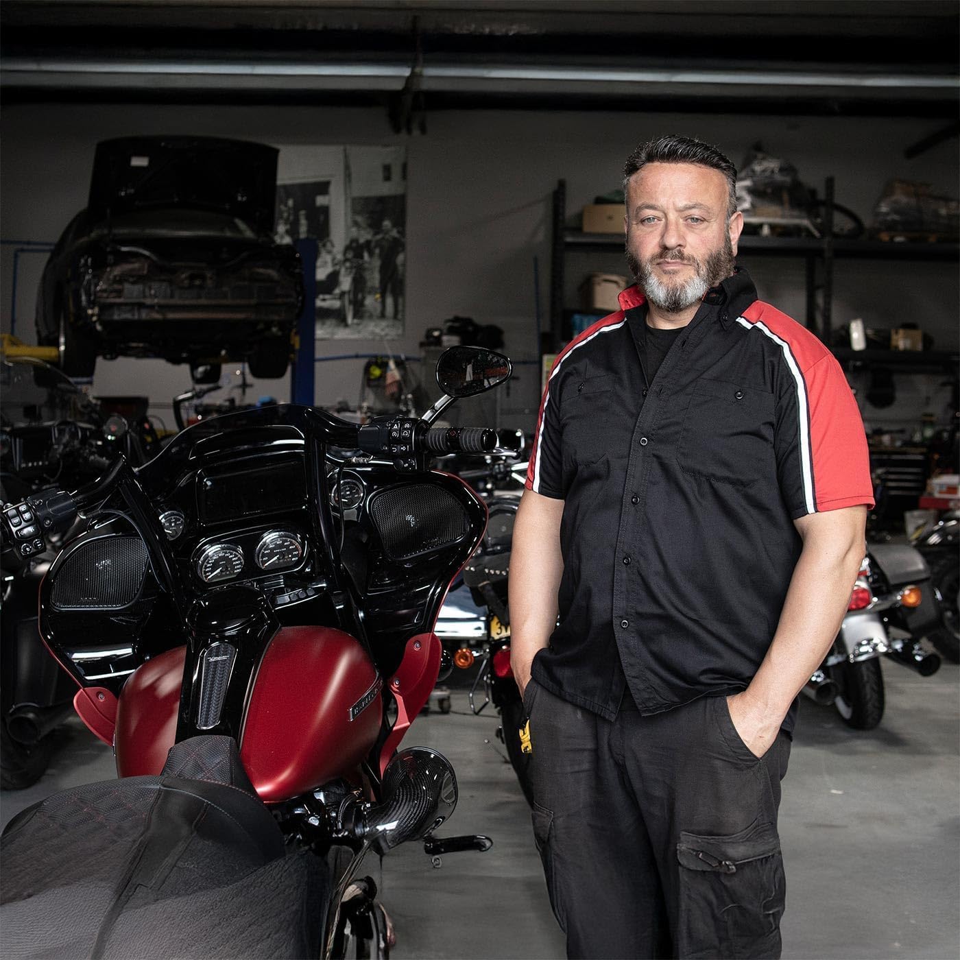 Men’s Classic Two-Tone Button up Heavy Duty Reflective Short Sleeve Motorcycle Mechanic Work Shirt Variety of Colors