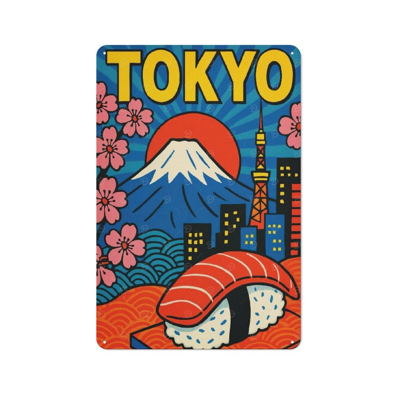 Junmoney Tokyo Travel-1 Tokyo Travel Vintage Tin Wall Plaque 30X20cm For Studio Or Craft Room, For Garage, Workshop And Man Cave Decoration