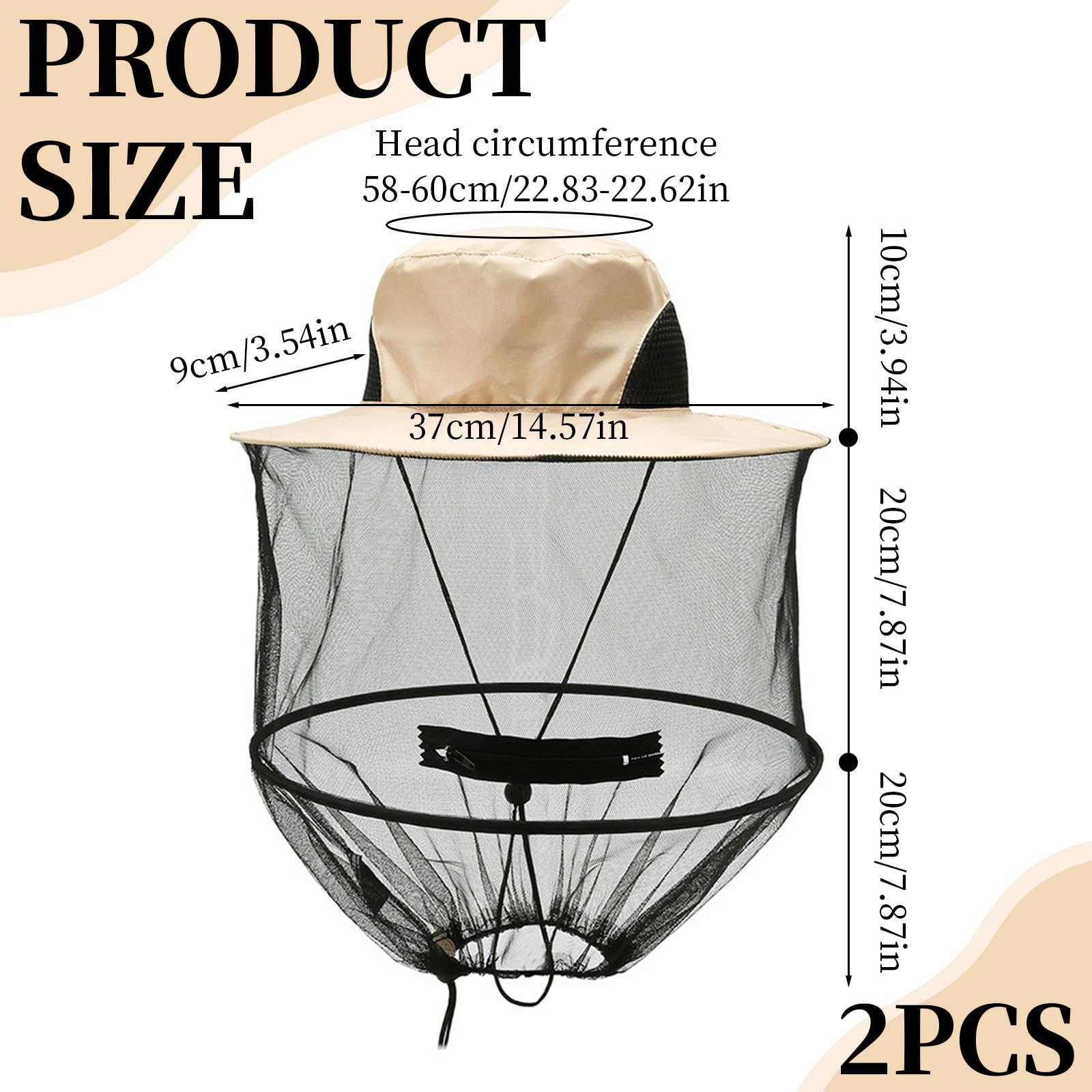 2 Pezzi Cappello Anti Moscerini Pieghevole Cappello Zanzariera Ad Asciugatura Rapida Cappello con Retina per Insetti Adatto per Escursioni all'Aria Aperta Campeggio Apicoltura e Pesca (Beige)