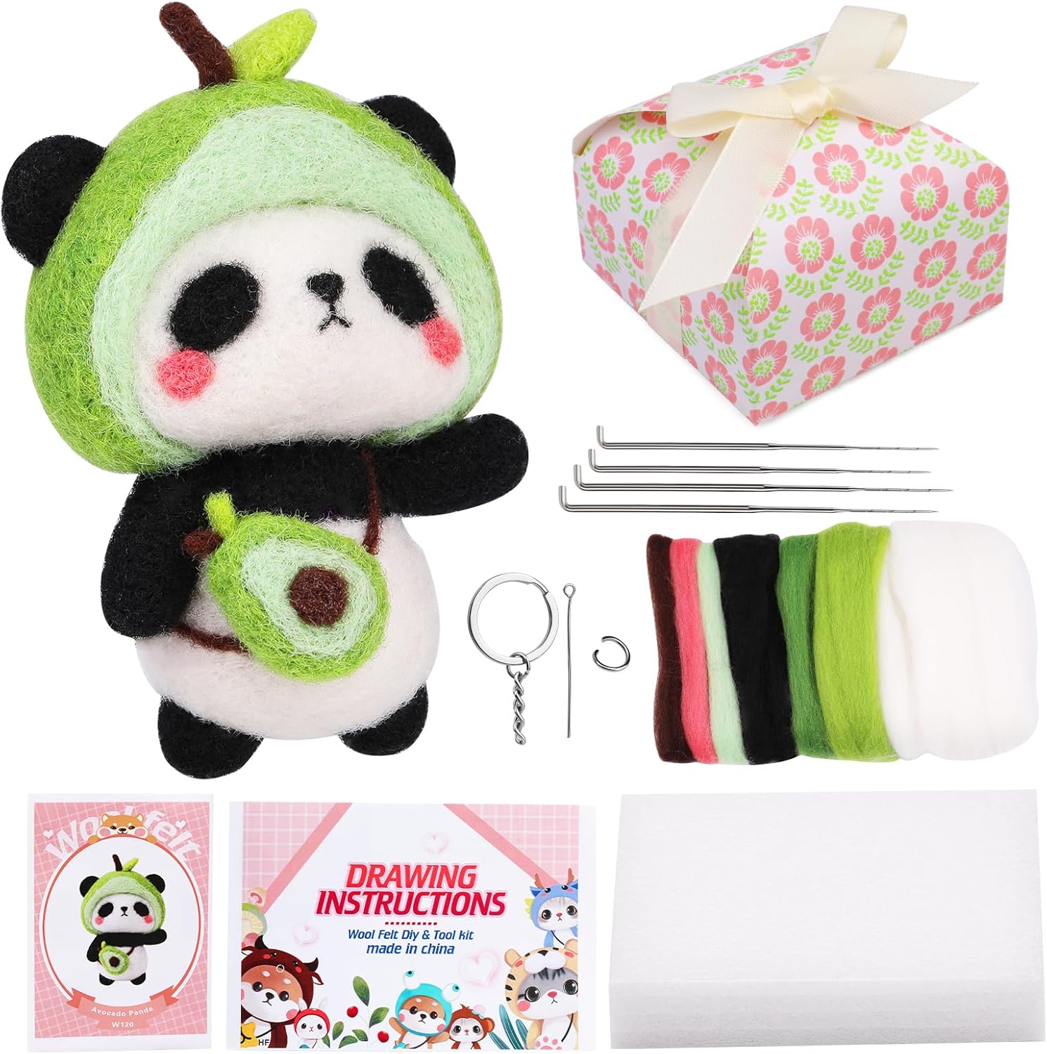 Needle Felting Kit for Beginners,Felt Animals Kit Wool Needle Felting Starters Kits with Felting Wool,Felting Needles,Instructions Supplies for DIY Crafts