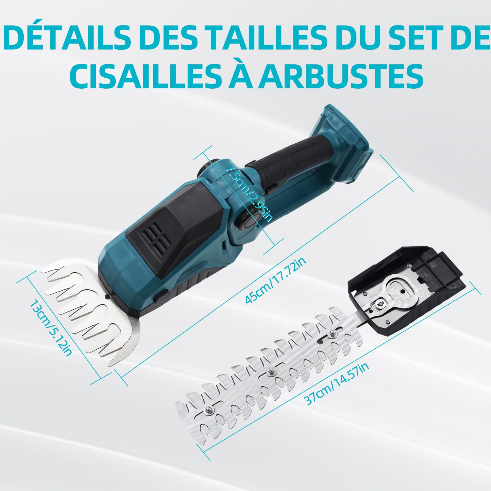Cisaille à gazon sans fil compatible avec Makita 18 V, taille-haie pratique, avec couteau à herbe et cisaille à arbustes, sécateur sans fil (sans batterie)