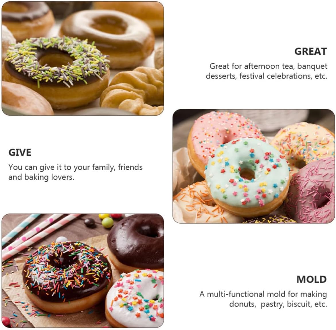 3pcs DIY Donut Mold Set Plastic Doughnut Mould Baking Supplies Non-stick Donut Casting Molds for Kitchen Pastry and Biscuit Making