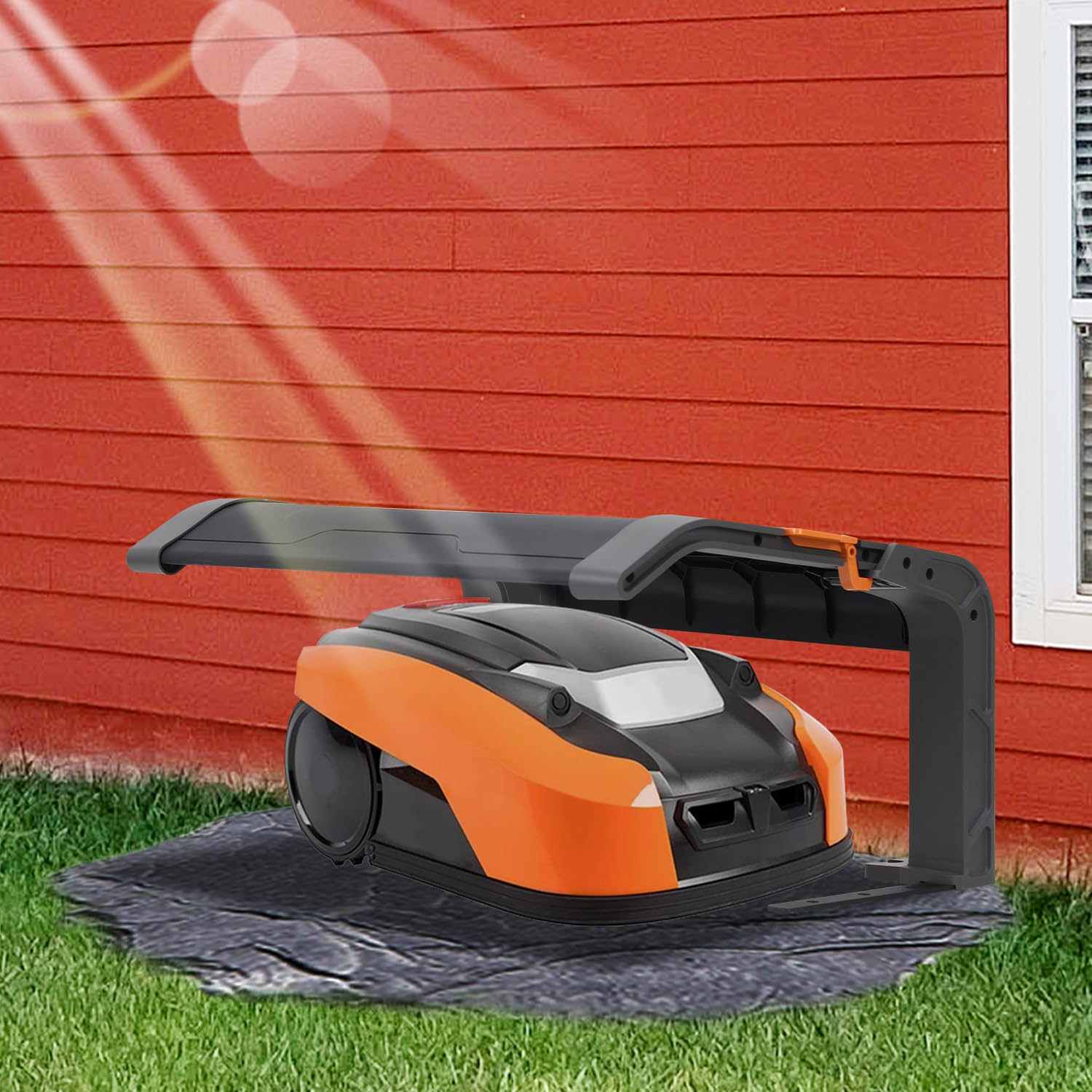 Herrselsam Cubierta protectora para robot cortacésped plegable, garaje con techo y protección UV, ideal contra lluvia y granizo, dimensiones 72 x 56 x 36 cm