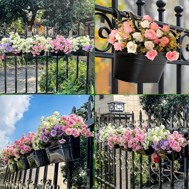 Image of SUNBIRD Black Oval Railing Planters for Balcony, Metal Hanging Flower Pots for Railing Planters for Outdoor Window Balcony Plants Holder with Hooks for Garden Yard Home Decor (Set of 1)