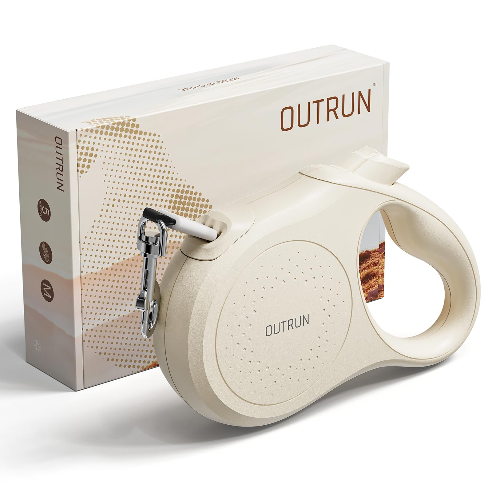 OUTRUN Retractable Dog Leash 16.5 FT Walking Leash up to 55 lb, Strong Nylon Tape No Tangle, Heavy Duty One-Handed Brake Lock Perfect for Small & Medium Sized Dogs and Pets