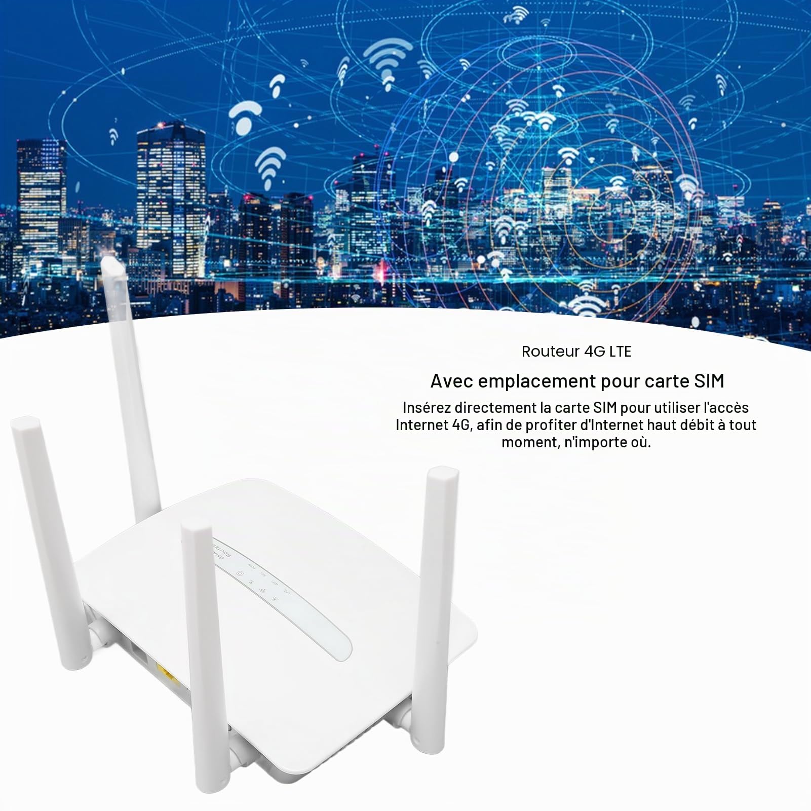 Modem Routeur 4G LTE, Point D'accès WiFi Mobile avec Emplacement pour Carte SIM, 4 Antennes Externes, Prend en Charge la Connexion WiFi et Filaire, Partage de 32 (Prise UE