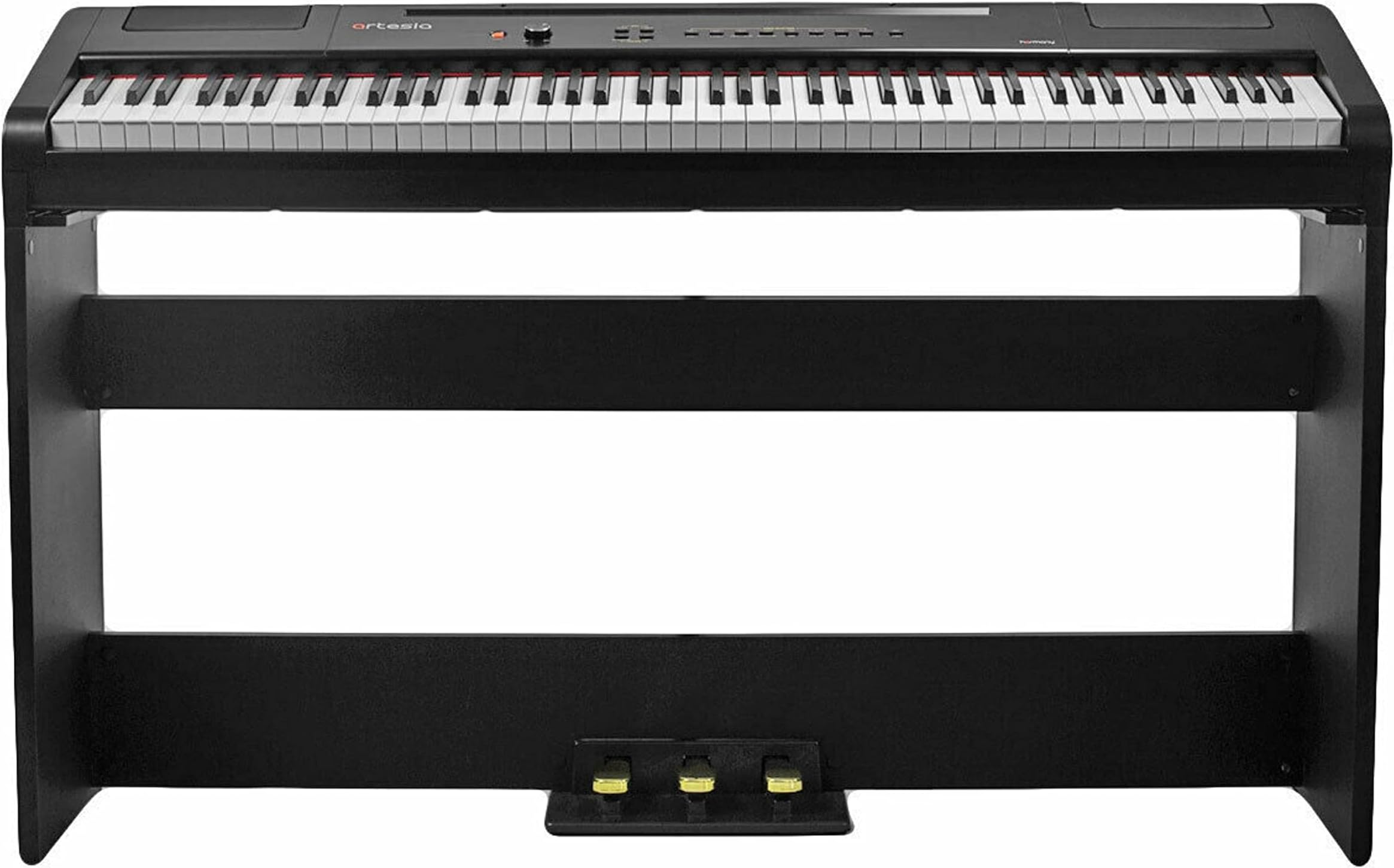 Artesia Harmony 88 Weighted Key Digital Piano - Black with Matching Furniture Stand and Three Pedal Board, includes Two Months of TakeLessons Online Lessons