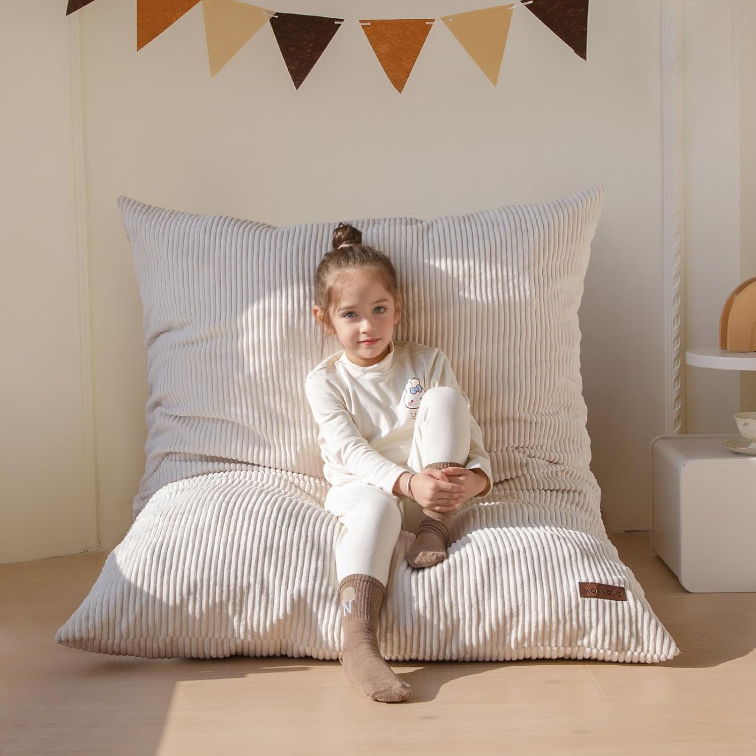 MAXYOYO Sitzsack aus Kord, großer Lounge-Bodenkissen für Kinder | Kinder-Sitzsack aus Kord abnehmbarem Bezug, großes flauschiges Bodenkissen mit Schaumstofffüllung für Wohn- und Schlafzimmer