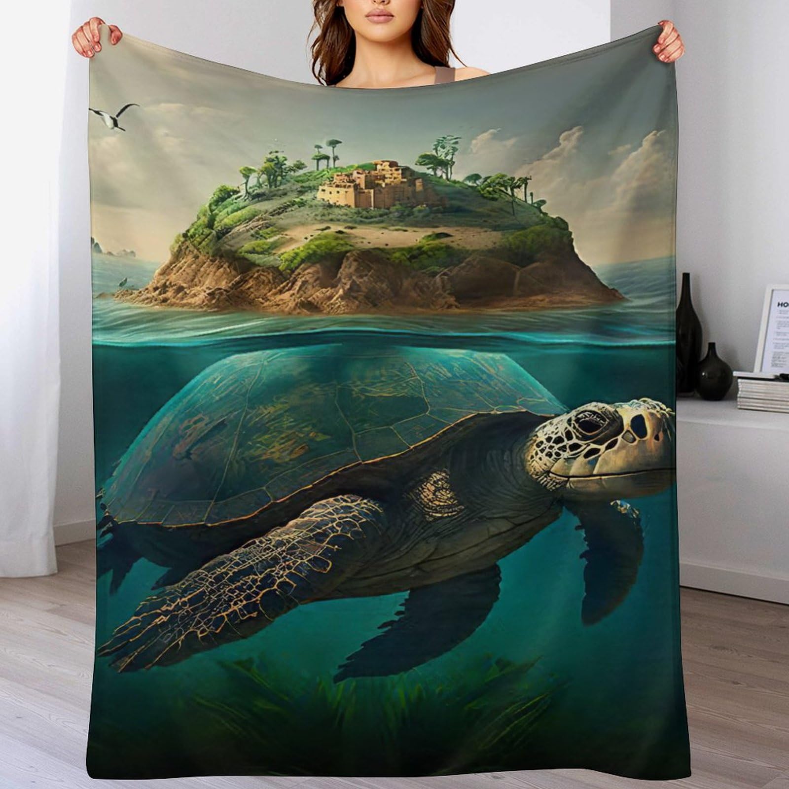 Manta de franela con tortuga de 180 x 200 cm colcha suave para el sofá