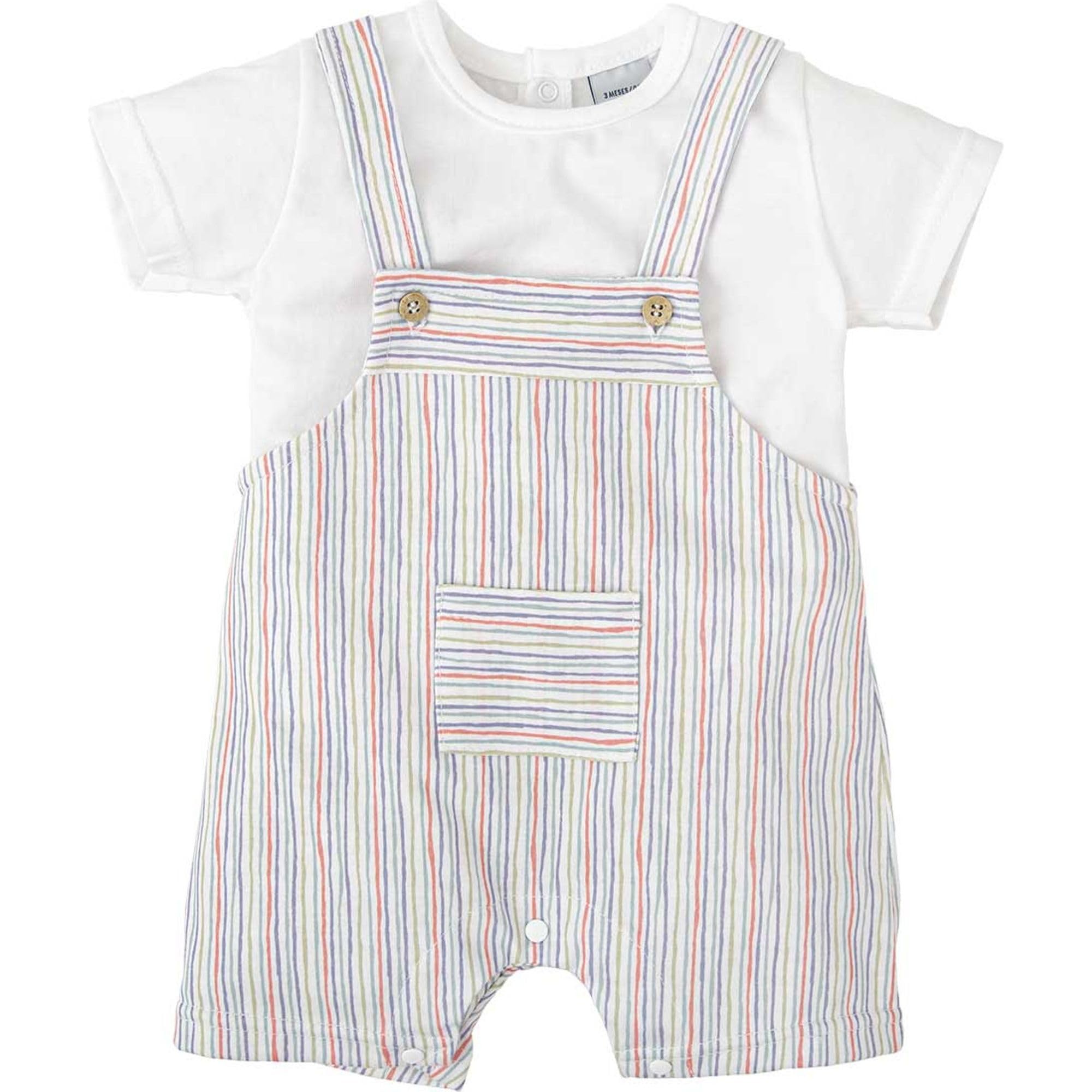 BABIDU Conjunto Bebé Con Peto Corto Y Camiseta, Estampado Rayas Multicolor Conjunto Bebé con Peto Unisex bebé