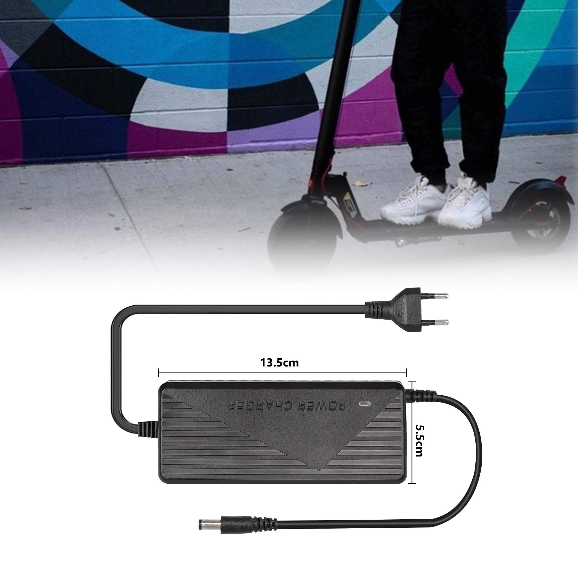 Xahpower Ładowarka do skutera elektrycznego, adapter 42 V 2 A kompatybilny z Hiboy S2 Lite S2 Pro GOTRAX V2 G2 G3 G4 rower elektryczny z baterią 36 V (złącze 5,5 mm x 2,5 mm)