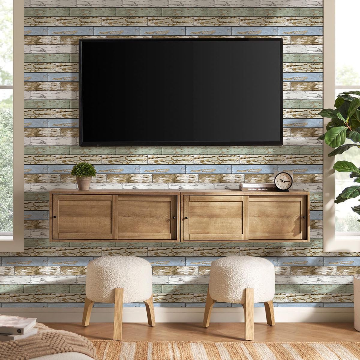 Commomy Pannelli Murali 3D Decorazione Murale Interna Legno Pannelli Decorativi PVC, 10 pezzi, 30 x 30 cm, Pannelli da parete 3D Pannello Decorativo Parete