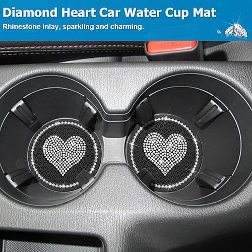 Miniatura 5 de AICEL Posavasos para automóvil con diseño de corazón, 2 unidades, universales, de 2.75 pulgadas, con diamantes de imitación brillantes,