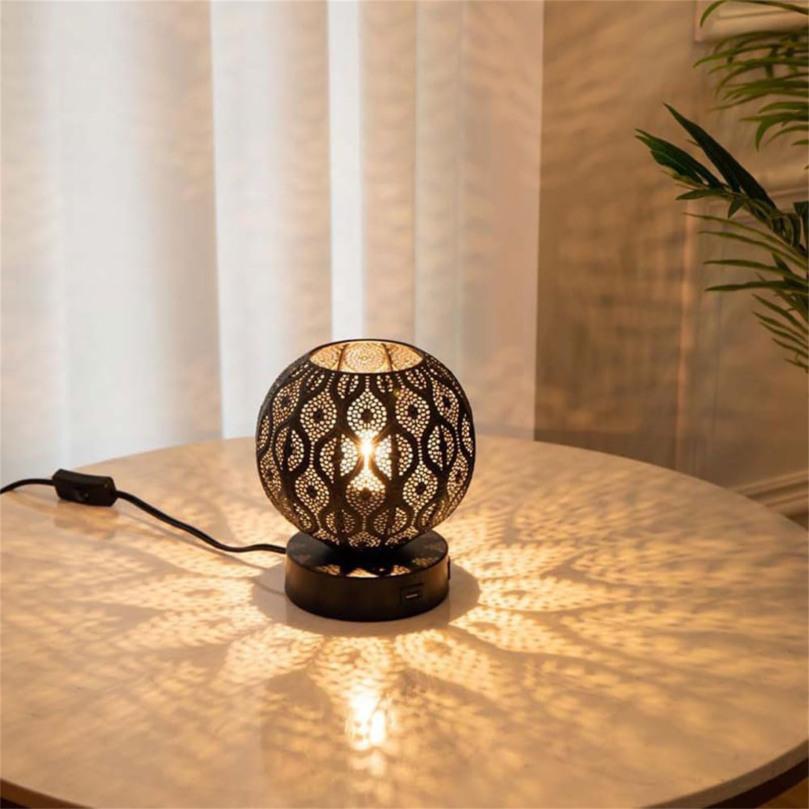 Moderne Wandleuchten, Schreibtischlampe Modern mit Touch-Dimmschalter Tischlampe E27 Runder Metallkäfig mit Glühbirne Nachttischlampen mit 2 USB-Ladeanschlüssen Leselampe Innen für Schlafzimmer A