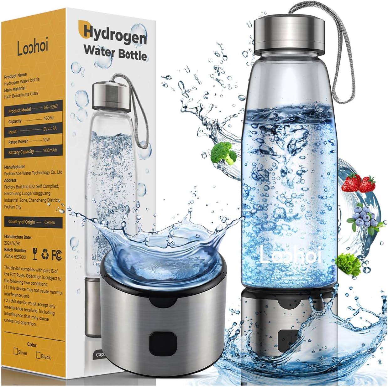 LOOHOI Hydrogen Water Bottle, Upgraded Hydrogen Generator with SPE/PEM Tech,16oz Portable Hydrogen-Rich Water Maker,Fast Hydrogen Production,Rechargeable Health Water Cup for Home Office Travel