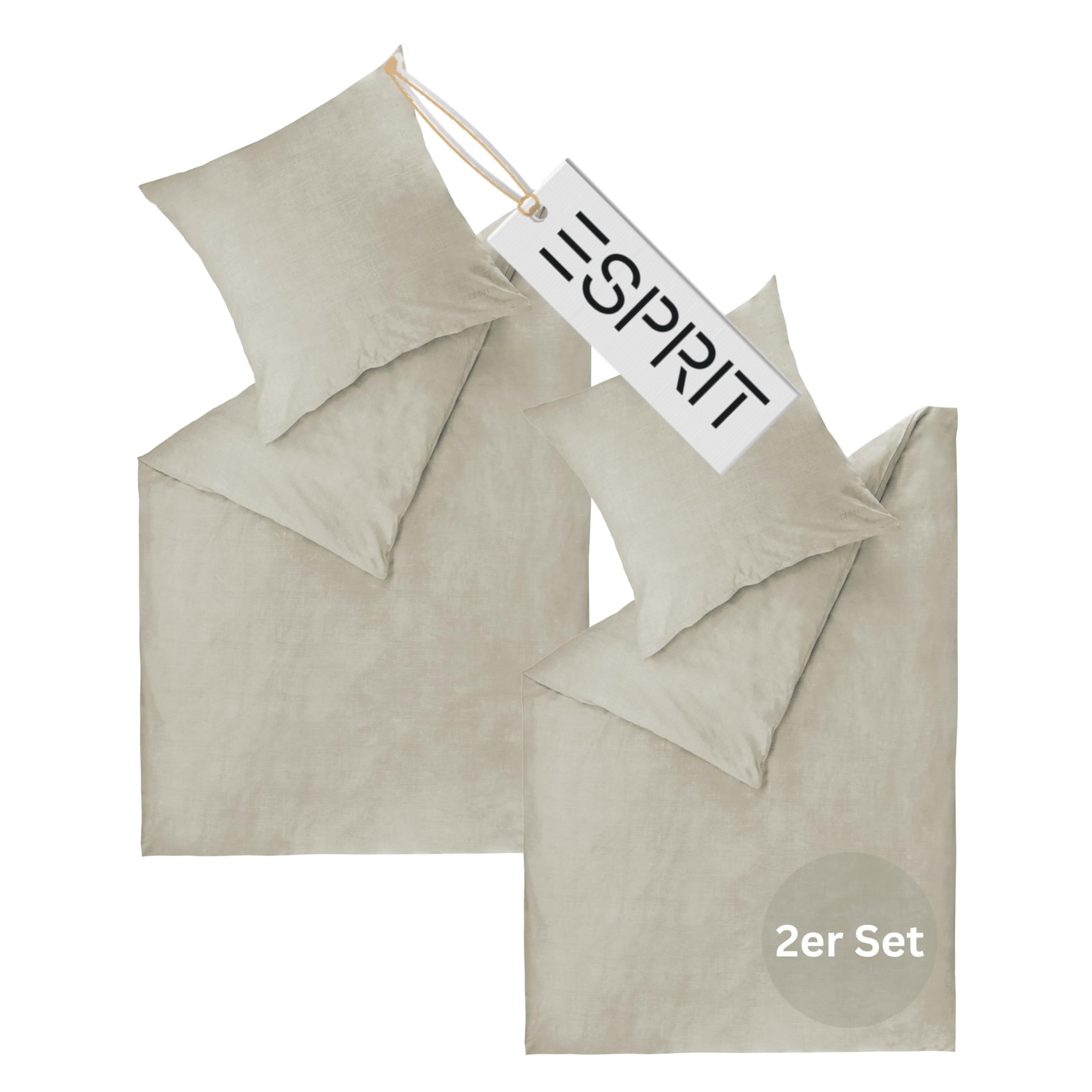 Esprit Home Premium Bettwäsche 140x200 Baumwolle 4teilig Grau - Bettwäsche-Sets 4tlg bestehend aus 2 Bettwäschebezügen 140x200cm - inkl. 2 Kopfkissenbezug 70x90cm - Öko-Tex Zertifiziert