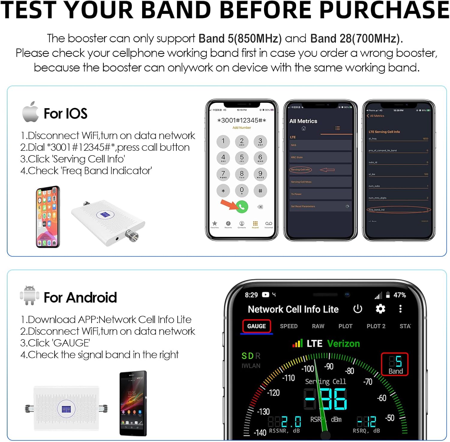 Cell Phone Booster, 3G 4G LTE 5G Band 5 Band 28 700/850MHz Cell Phone Booster for Home Cellular Signal Booster with Antenna Kit