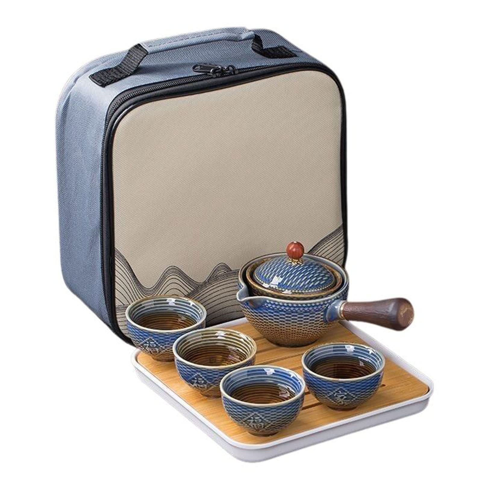 GTHTUHFD Portable Teapot Travel Tea Set, Porcelain Japanese Kung Fu Tea Set, Chinese Gongfu Tea Set, Teapot, Teacups And Tray-E-Whole Set,B-whole set
