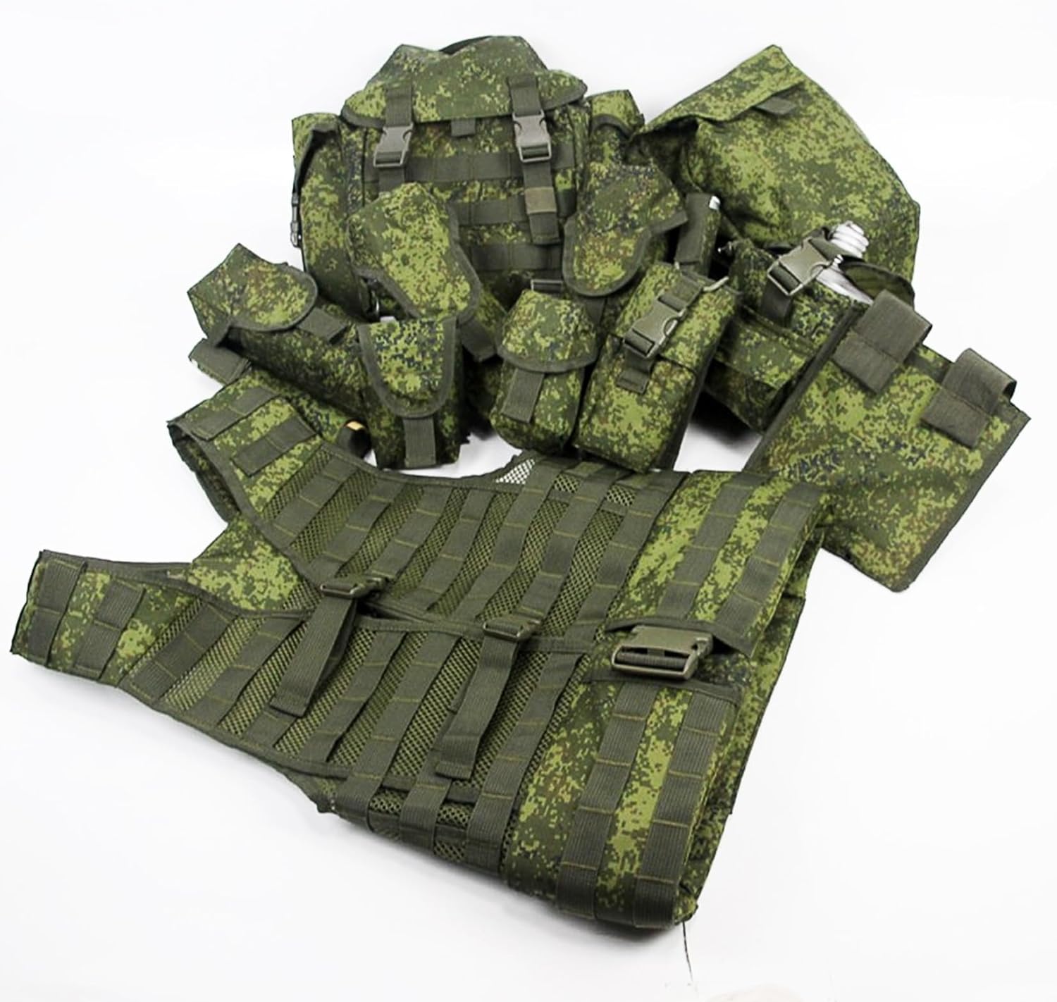 Replica Russia Tactical Vest,Molle Outdoor Vest with Detachable Pouches,EMR Green Camo Hunting Vest
