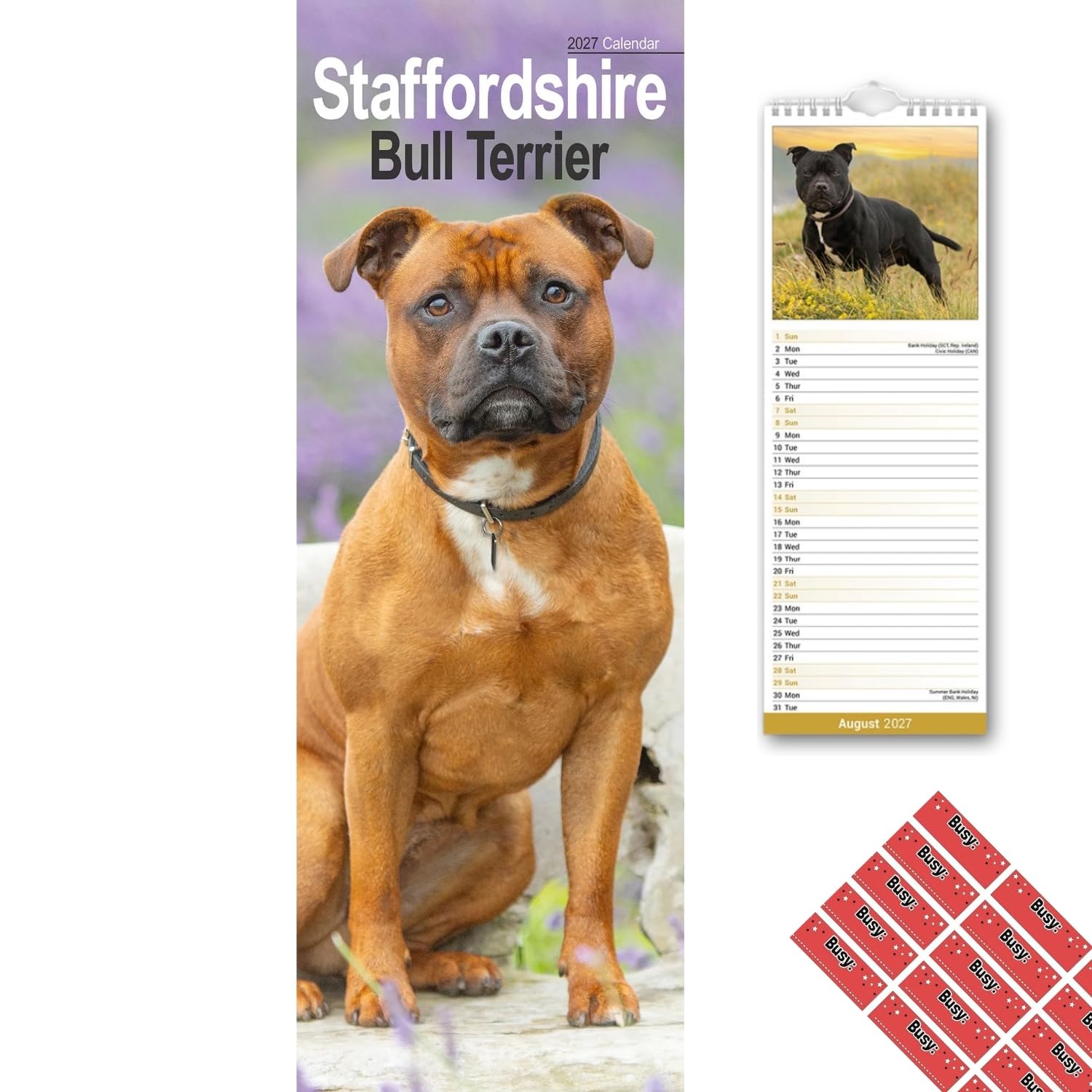 Avonside Staffordshire Bull Terrier 2027 Slimline Calendar with Stickers