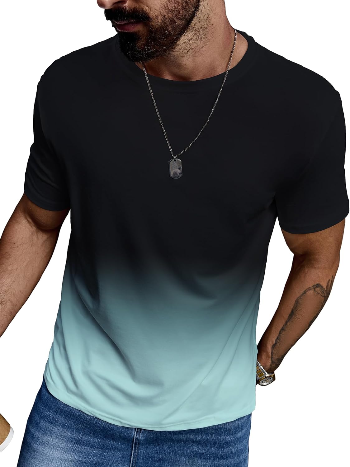 Mens Graphic T-Shirts Gradient Short Sleeve Round Neck Tee Summer Tops - Image 7