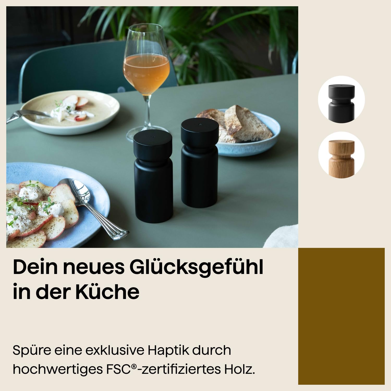 Crushgrind Helsinki Mini Gewürzmühle mit Keramikmahlwerk | 2er Set | Buchenholz | Salz und Peffermühle mit verstellbarem Mahlgrad | aus hochwertigen, nachhaltigen Materialien | 2x Schwarz (110 mm)