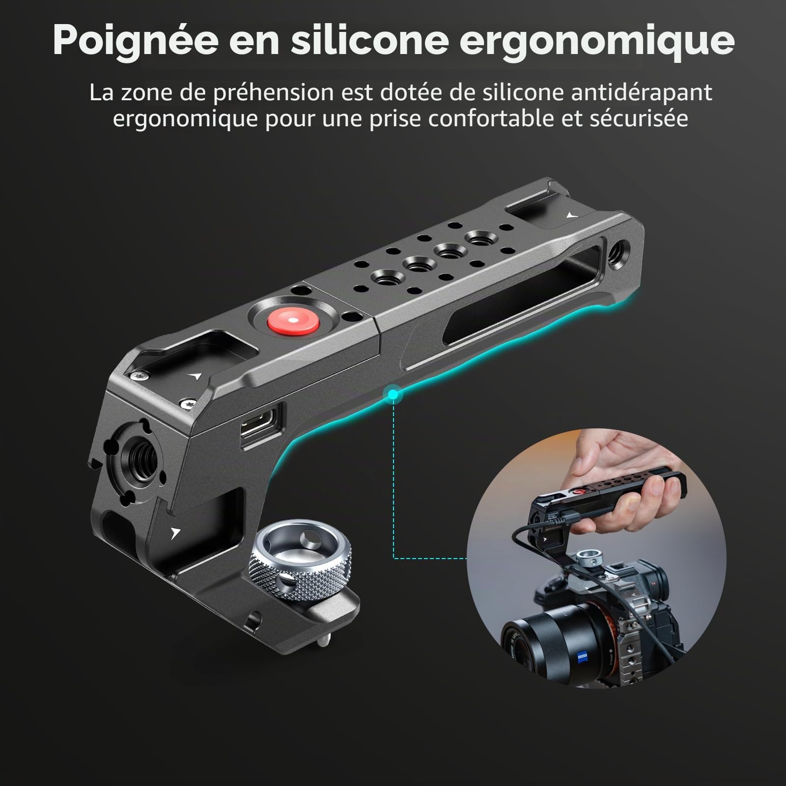 Poignée supérieure SmallRIG avec déclencheur ARRI 3/8"-16, compatible Sony A7 III/FX3/A6600, Canon R5II/R5C, FUJIFILM X-H2S/X-T5, Panasonic S5 II/GH5