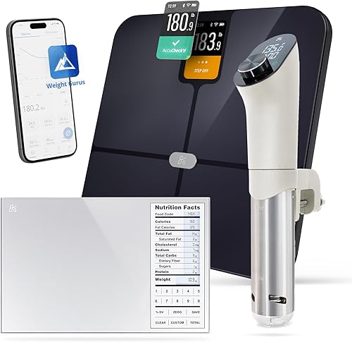 Greater Goods Información nutricional Báscula de alimentos, báscula inteligente Accucheck y cocina Sous Vide (Birch)