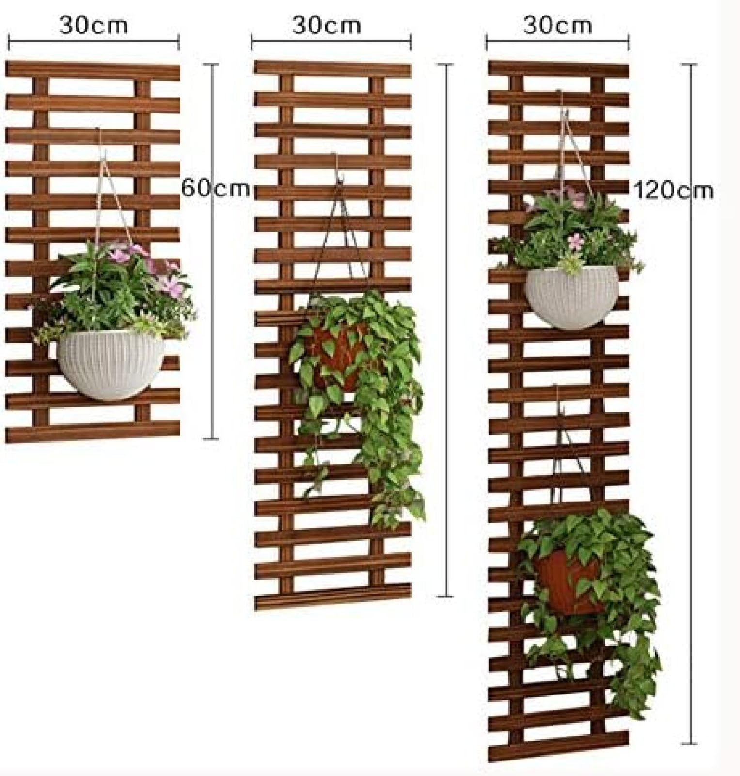 Donica ścienna Drewniany uchwyt Rama wspinaczkowa, pionowo wiszący stojak na sukulenty, płot Półka na kwiaty Dekoracje ścienne dla roślin na balkon Ogród Salon, 90 + 120 cm