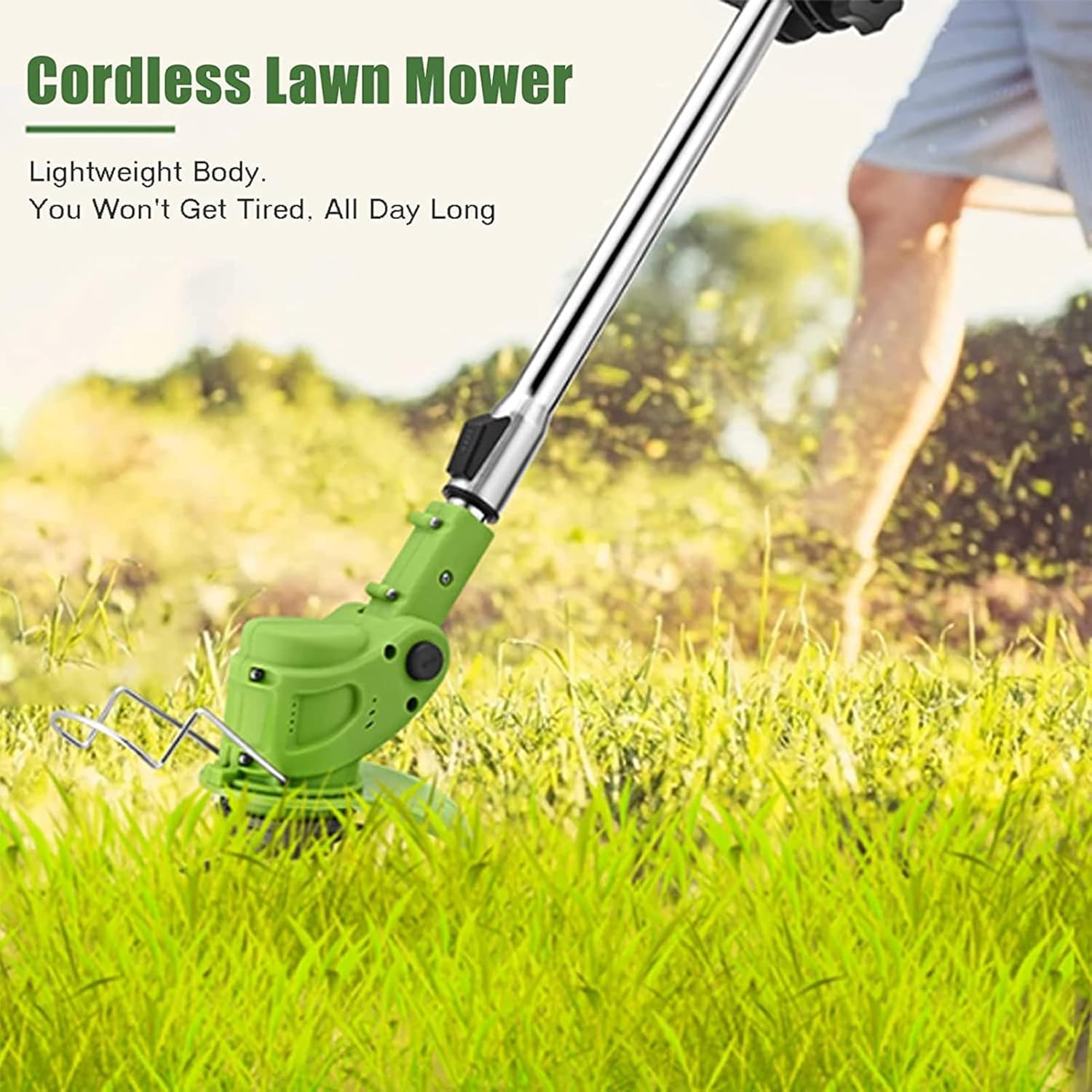 Decespugliatore elettrico da giardino, 21 V, senza fili, portatile, con 2 batterie e 3 tipi di lame, per cortile e giardino