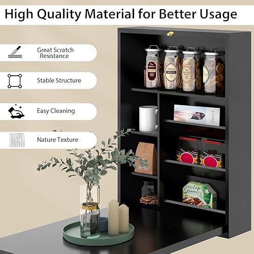 Miniatura 8 de Escritorio plegable para montar en la pared, mesa plegable con estantes de almacenamiento, mesa flotante convertible de madera para espacios