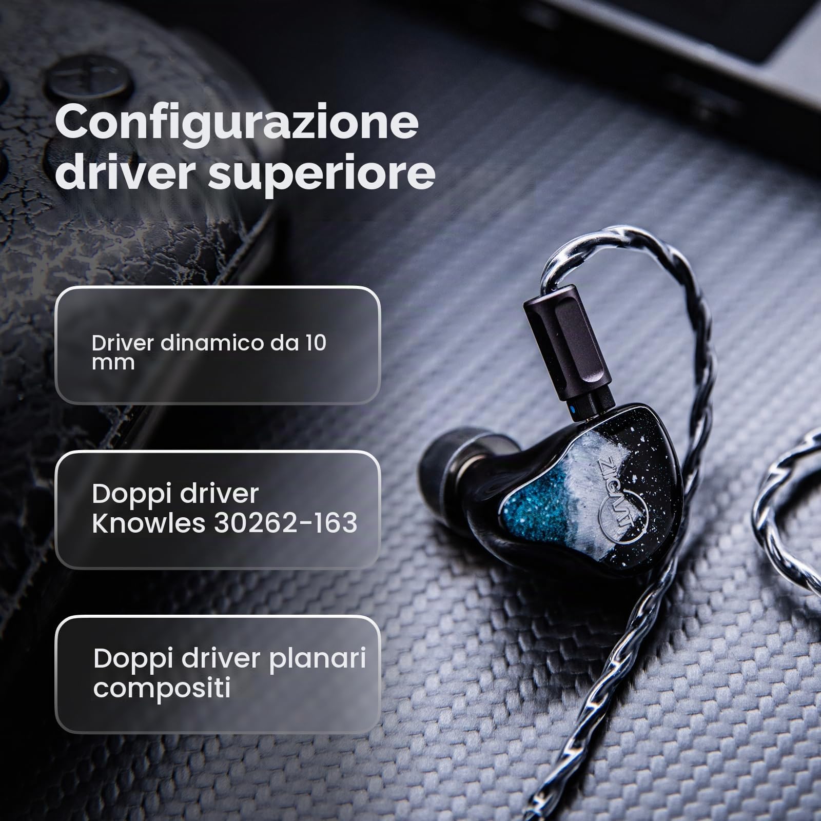 Linsoul ZiiGaat Horizon In Ear Monitor, Cuffie Cablate HiFi 1DD+2BA+2Planar, Cuffie da Studio IEM, Accordatura Bilanciata Naturale con Estensione degli Alti Lisci come il Burro per Musicisti Audiofili