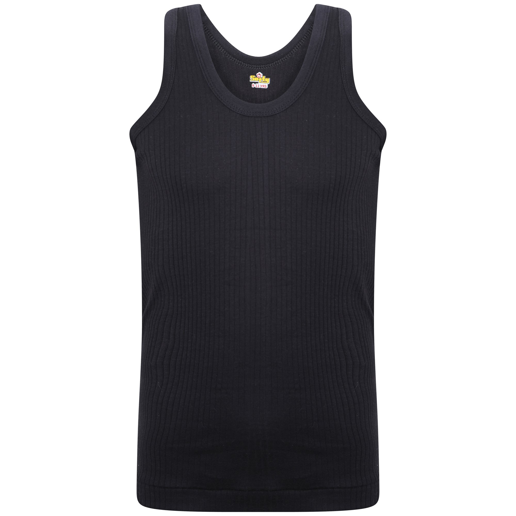 Softy Boys 4X Rib Black Softy® 4X Kids Children Vests Cotton Sleeveless Rib Tank Schoolwear Handmade (2-3 Year, )