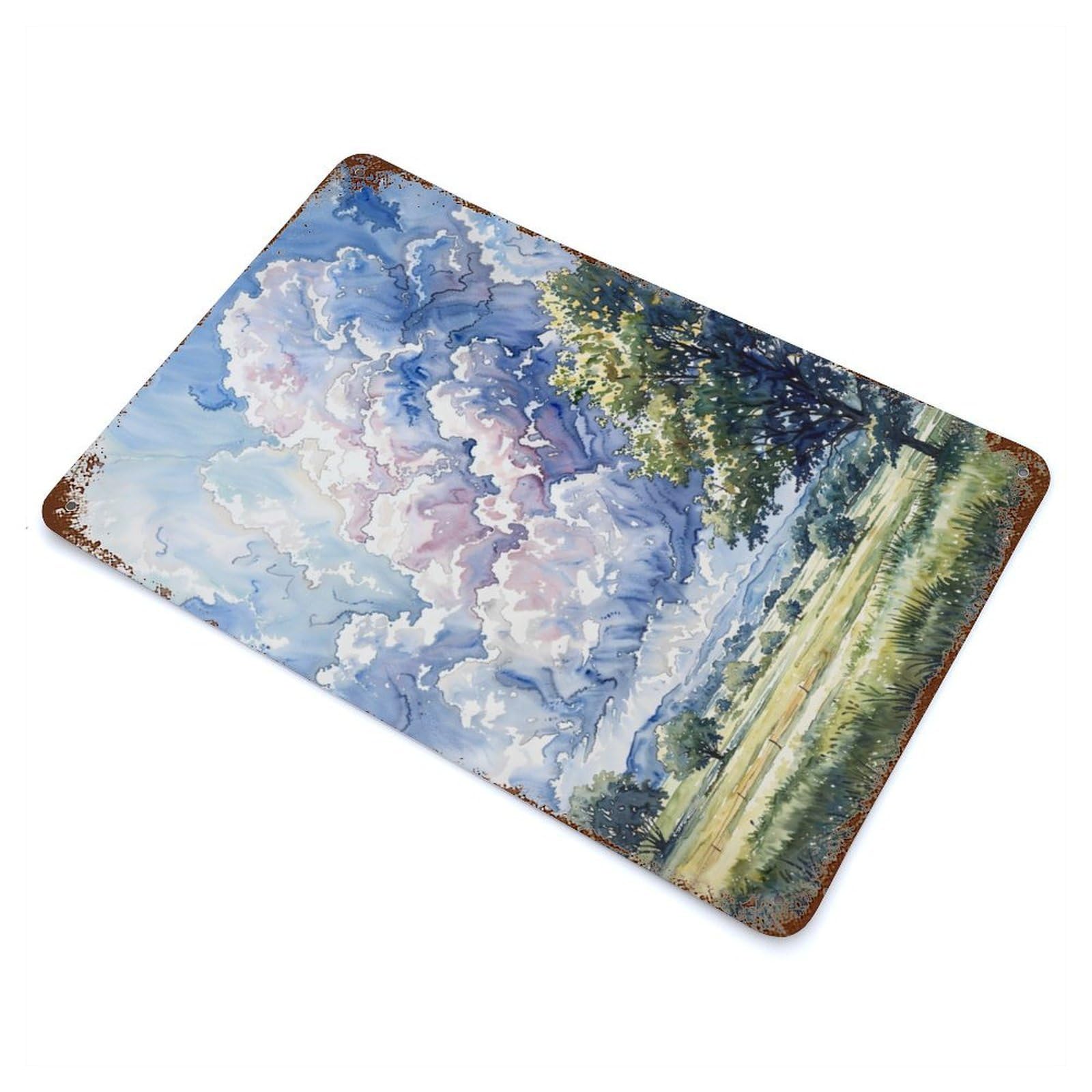 Cloudy Skyscape 11.8"x7.9" Vintage Rust Metal Sign, Shabby Chic Decor for Garage, Bar And Workshop Decor