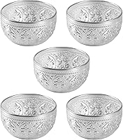 Cabilock 5pcs Thai Carved Tin Bowls 3.15 Inch Silver - Water Offering, Essential Oil Containers for Spa & Home Decor