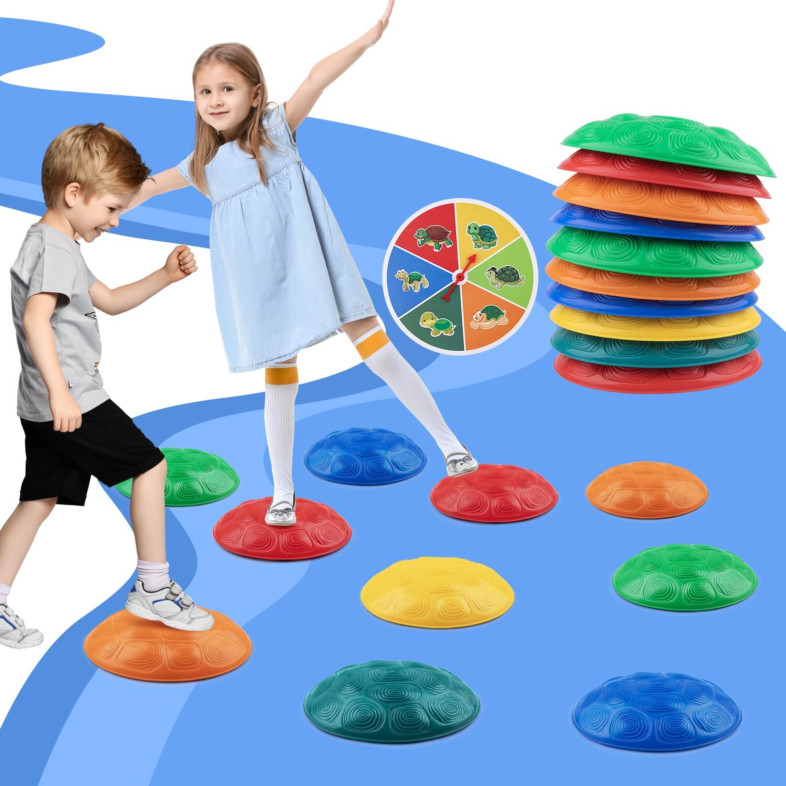 Balance Stepping Stones for Kids – 10Pcs Non-Slip Balance Stones, Indoor & Outdoor Toys for Kids, Sensory Toys for Kids Balance Exercise, Obstacle Course (10 Pcs), Medium, LY-2427