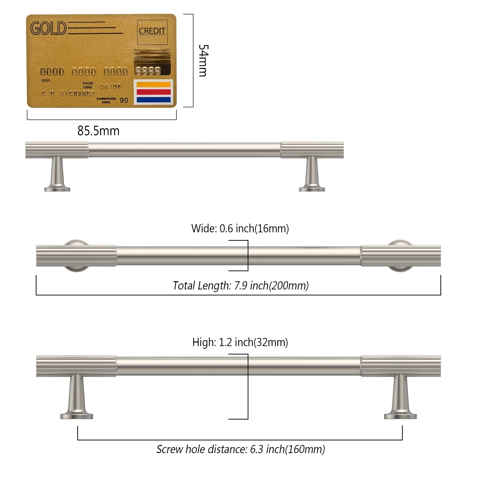 Amerdeco - 10 maniglie per mobili, in nichel spazzolato, distanza tra i fori 160 mm, in lega di zinco, per cassetti e armadi, per cucine e guardaroba UK0082