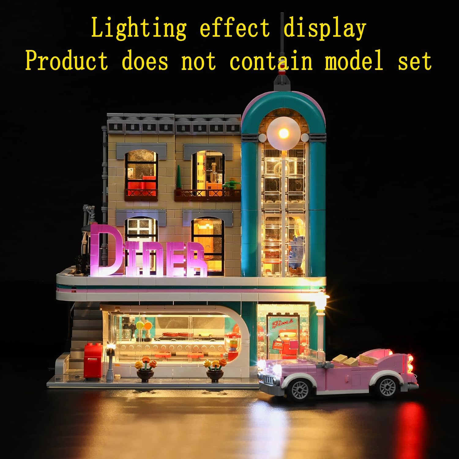 LED Light Kit (Remote Control) Compatible with Lego Downtown Diner - Lighting Set for Creator 10260 (Model Set Not Included)