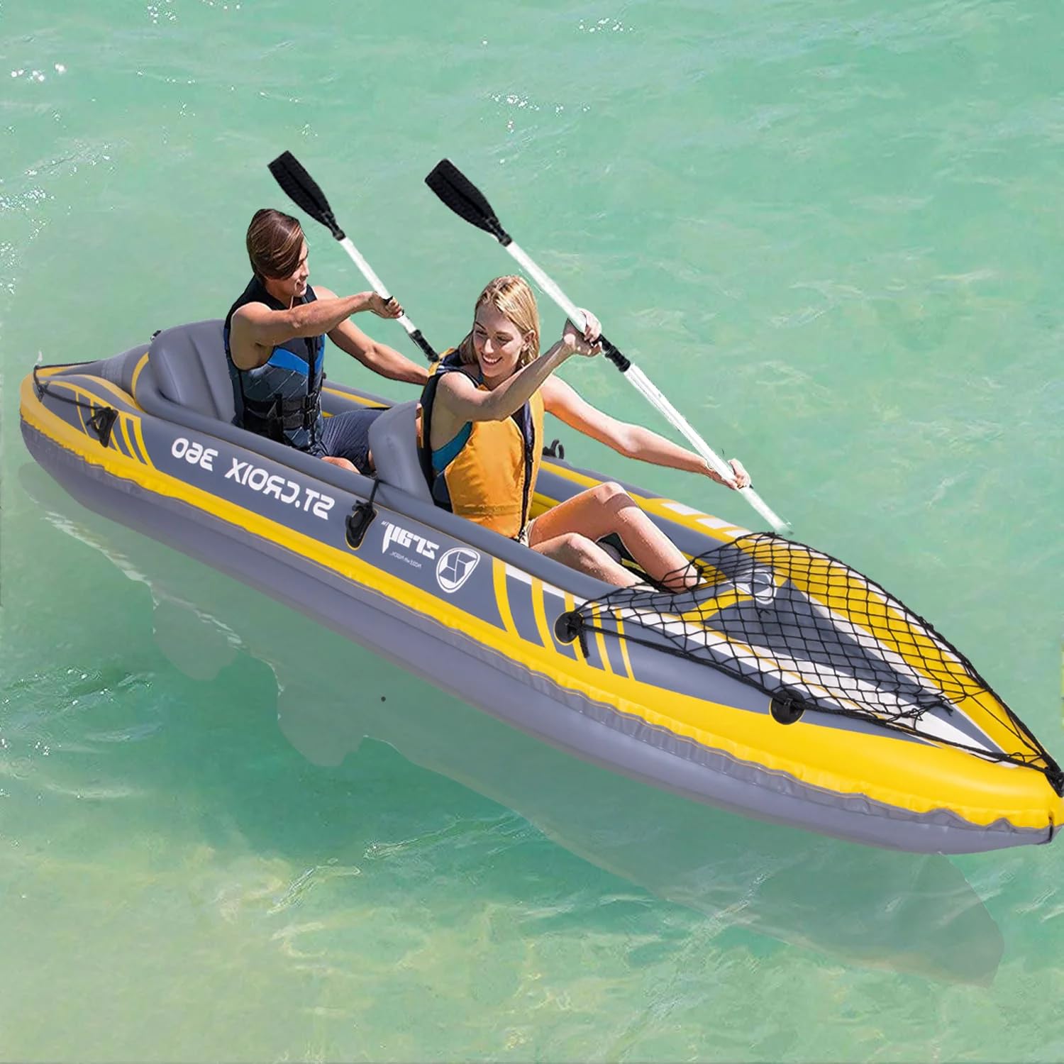 Kayak Hinchable 2 plazas Double Inflatable Kayak, MAX 180kg with Oars and Pump Portable Barca Hinchable Kayak with Inflatable Seats Carrying Bag for Lake River Outdoor
