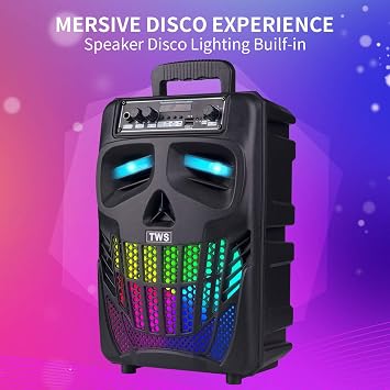 E I F E R Cool Skull Bluetooth Speakers, Portable Wireless Speaker, Compatible with Smartphones and Tablets, Suit for Home Garden Party, Black, 50W, 8-Inch