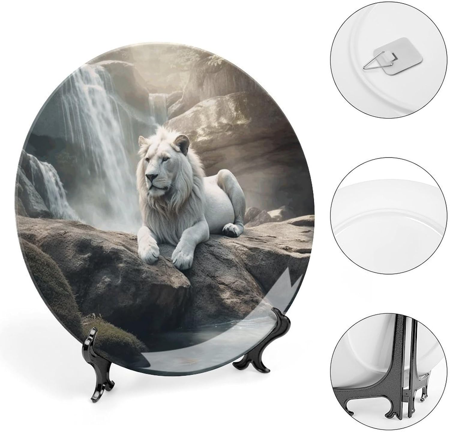 Bone China Decorative Plates Lion on Rock Ceramic Decorative Plate Wall Decor with Display Stand Ceramic Ornaments for Wall Hanging Decoration
