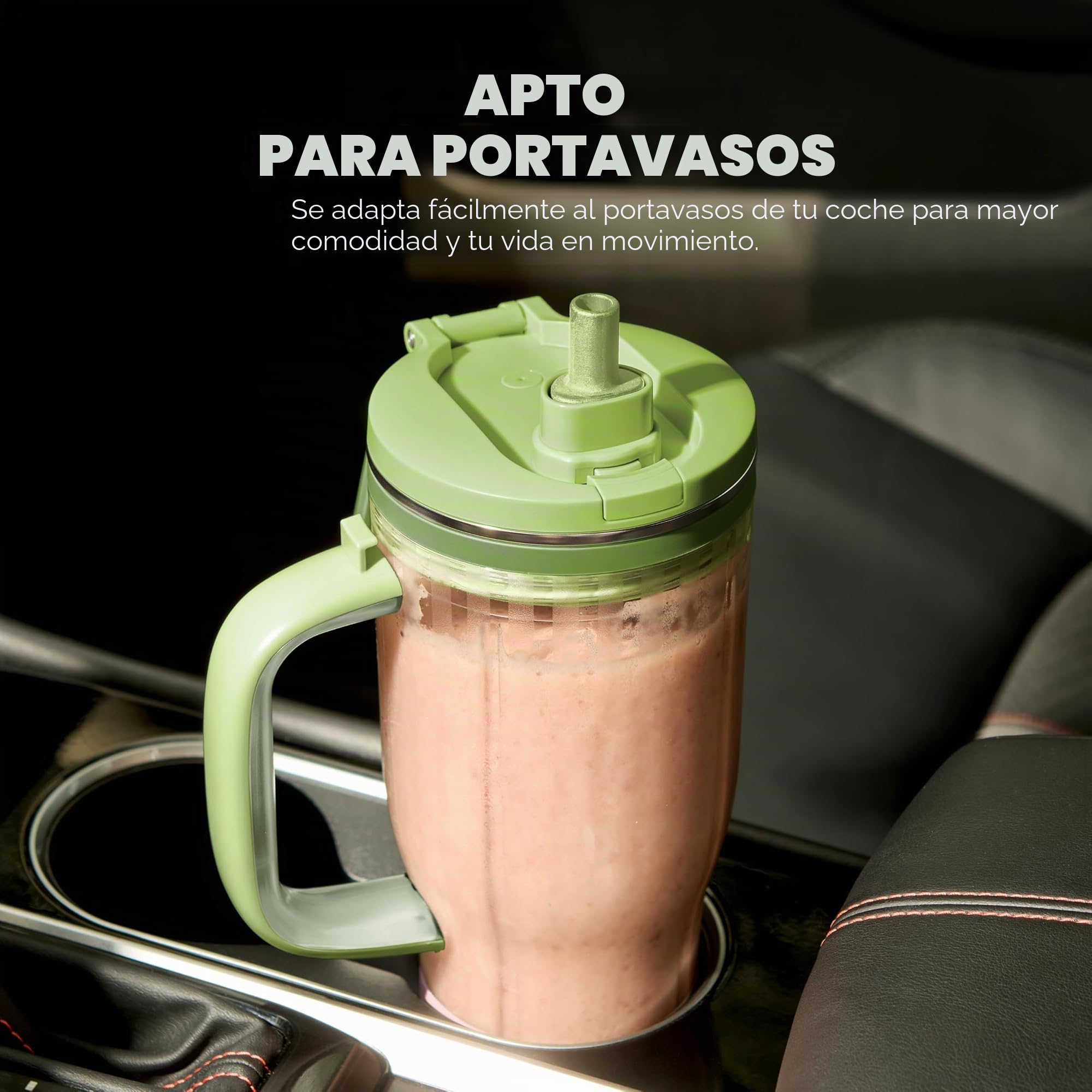 Ninja Blendboss - Batidora personal para batidos y bebidas heladas, taza de viaje de 740 ml con tapa a prueba de fugas, boquilla y popote extraíble, tecnología Auto-iQ, 1200 pinchos, goma